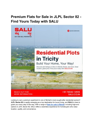 Premium Flats for Sale in JLPL Sector 82 – Find Yours Today with SALU
