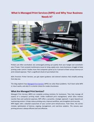 What Is Managed Print Services (MPS) and Why Your Business Needs It
