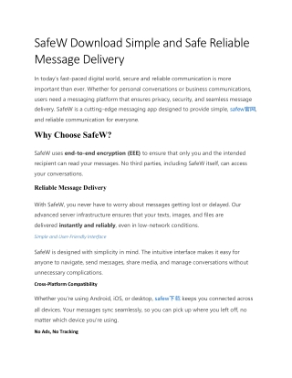 SafeW Download Simple and Safe Reliable Message Delivery