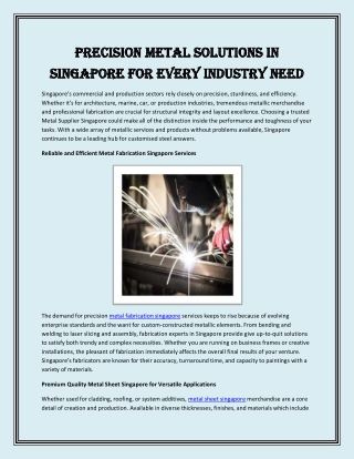 Precision Metal Solutions in Singapore for Every Industry Need