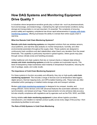 How DAQ Systems and Monitoring Equipment Drive Quality