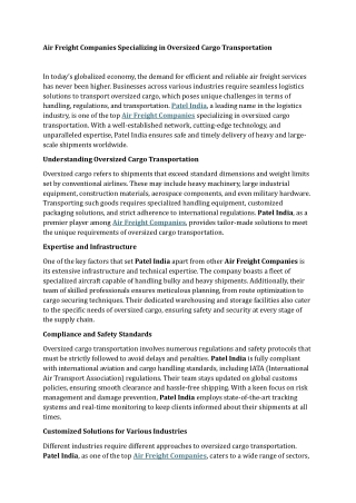 Air Freight Companies Specializing in Oversized Cargo Transportation