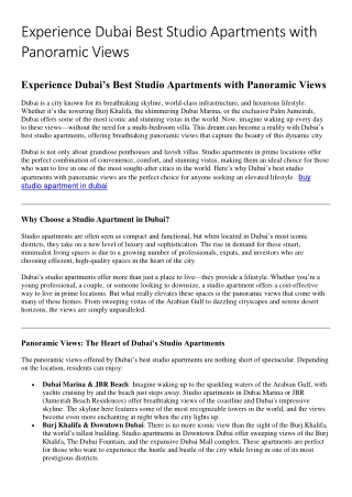 Experience Dubai Best Studio Apartments with Panoramic Views