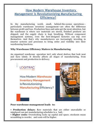 How Warehouse Inventory Management is Revolutionizing Manufacturing Efficiency