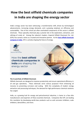 How the best oilfield chemicals companies in India are shaping the energy sector