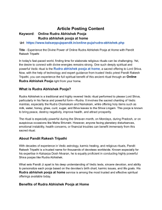 Experience the Divine Power of Online Rudra Abhishek Pooja at Home with Pandit Rakesh Tripathi