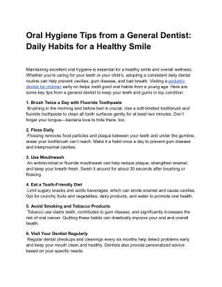 Oral Hygiene Tips from a General Dentist_ Daily Habits for a Healthy Smile