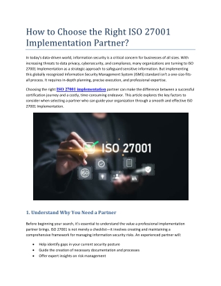 How to Choose the Right ISO 27001 Implementation Partner