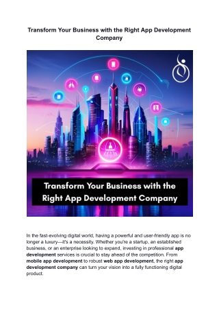 Transform Your Business with the Right App Development Company