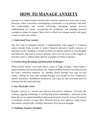 HOW TO MANAGE ANXIETY