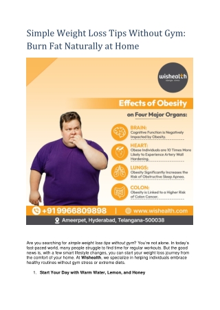 Simple Weight Loss Tips Without Gym: Burn Fat Naturally at Home