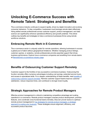 Unlocking E-Commerce Success with Remote Talent_ Strategies and Benefits