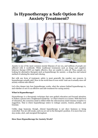 Is Hypnotherapy a Safe Option for Anxiety Treatment