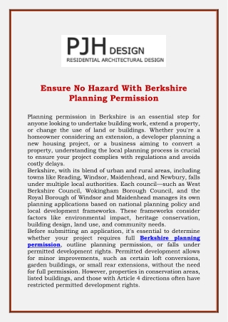 Ensure No Hazard With Berkshire Planning Permission