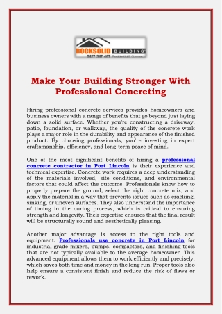 Make Your Building Stronger With Professional Concreting