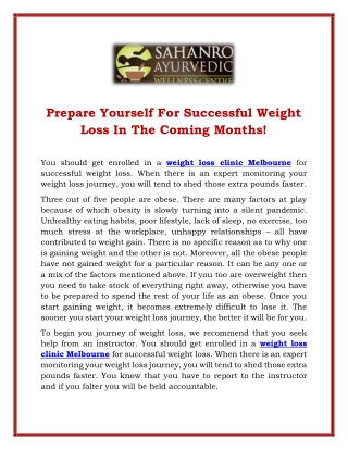 Prepare Yourself For Successful Weight Loss In The Coming Months