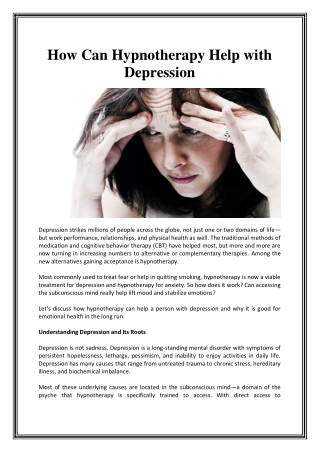 How Can Hypnotherapy Help with Depression