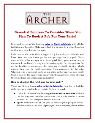 Essential Pointers To Consider When You Plan To Book A Pub For Your Party