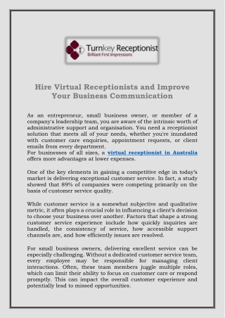 Hire Virtual Receptionists and Improve Your Business Communication