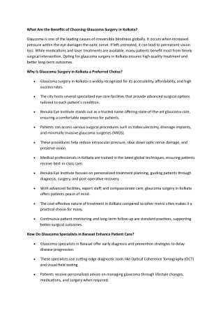 What Are the Benefits of Choosing Glaucoma Surgery in Kolkata