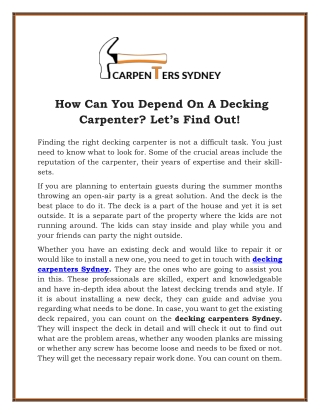 How Can You Depend On A Decking Carpenter- Let’s Find Out