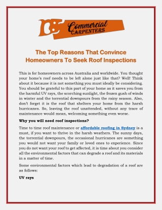 The Top Reasons That Convince Homeowners To Seek Roof Inspections