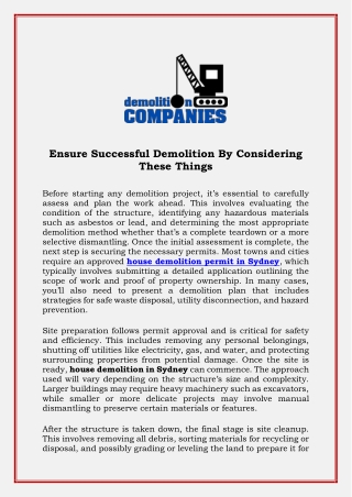 Ensure Successful Demolition By Considering These Things