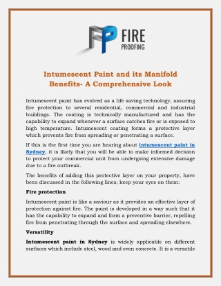 Intumescent Paint and its Manifold Benefits- A Comprehensive Look