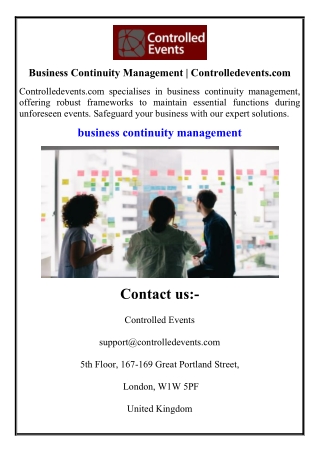 Business Continuity Management  Controlledevents.com