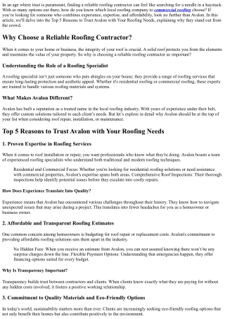 “Top 5 Reasons to Trust Avalon with Your Roofing Needs”