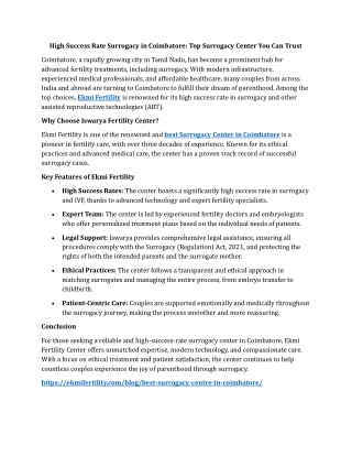 High Success Rate Surrogacy in Coimbatore Top Surrogacy Center You Can Trust