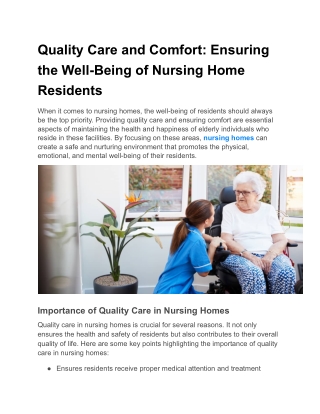 Quality Care and Comfort: Ensuring the Well-Being of Nursing Home Residents