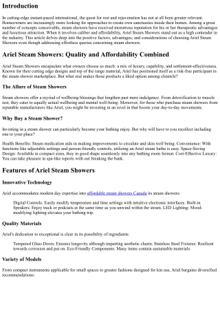 Ariel Steam Showers: Quality and Affordability Combined