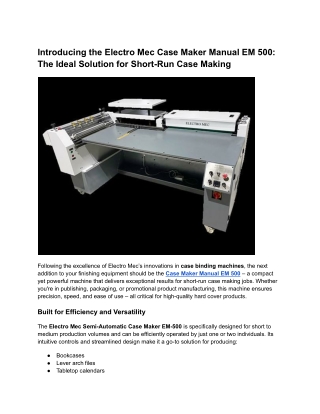 Introducing the Electro Mec Case Maker Manual EM 500_ The Ideal Solution for Short-Run Case Making