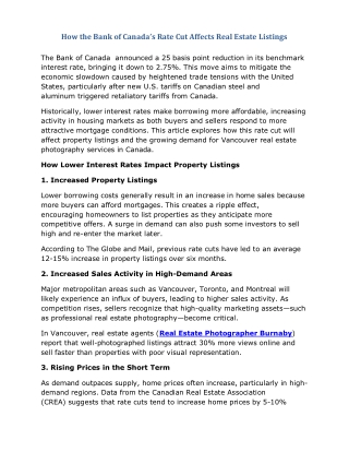 How the Bank of Canada’s Rate Cut Affects Real Estate Listings