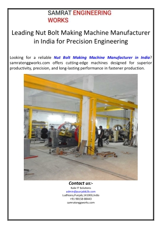 Leading Nut Bolt Making Machine Manufacturer in India for Precision Engineering