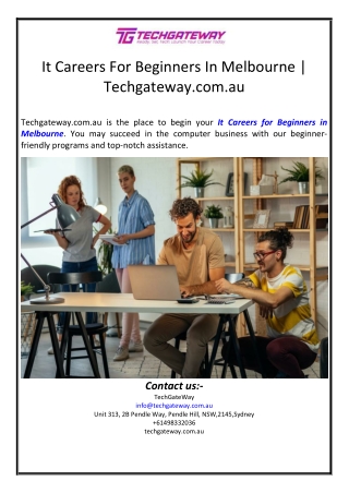 It Careers For Beginners In Melbourne | Techgateway.com.au