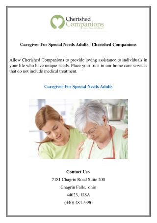 Caregiver For Special Needs Adults  Cherished Companions