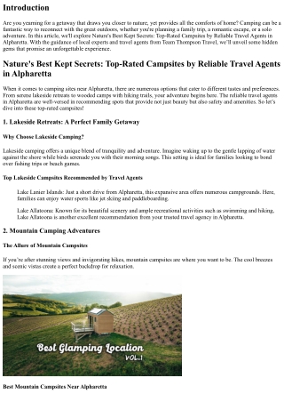 Nature's Best Kept Secrets: Top-Rated Campsites by Reliable Travel Agents in Alp