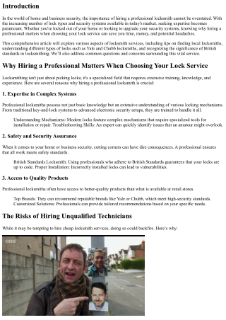Why Hiring a Professional Matters When Choosing Your Lock Service