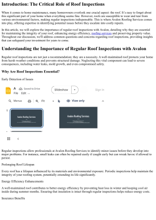 “Understanding the Importance of Regular Roof Inspections with Avalon”