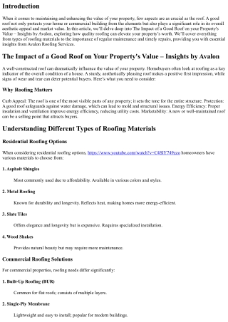 The Impact of a Good Roof on your Property's Value – Insights by Avalon