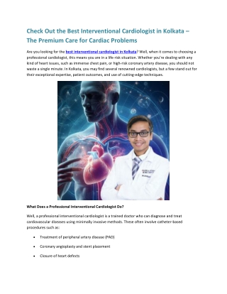 Check Out the Best Interventional Cardiologist in Kolkata The Premium Care for Cardiac Problems