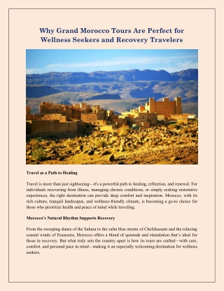 Why Grand Morocco Tours Are Perfect for Wellness Seekers and Recovery Travelers