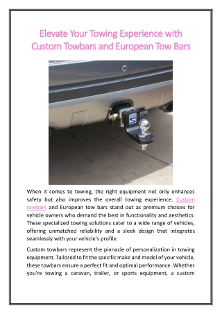 Elevate Your Towing Experience with Custom Towbars and European Tow Bars