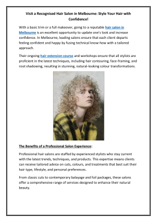 Visit a Recognised Hair Salon in Melbourne Style Your Hair with Confidence!
