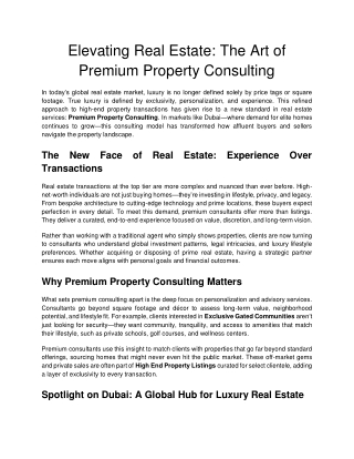 Elevating Real Estate: The Art of  Premium Property Consulting