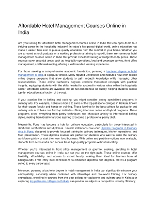 Affordable Hotel Management Courses Online in India