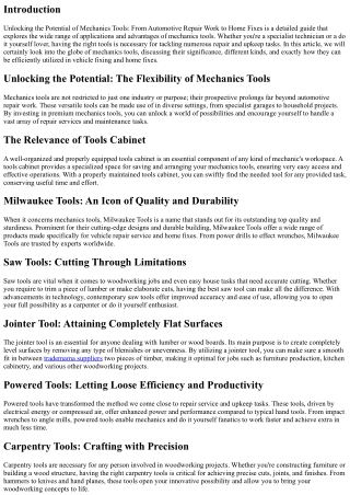 Opening the Possible of Mechanics Tools: From Automotive Repair to Home Fixes