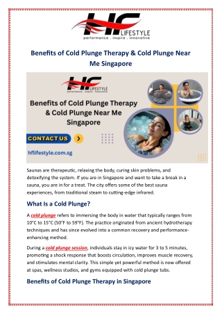 Benefits of Cold Plunge Therapy & Cold Plunge Near Me Singapore